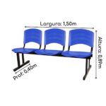 Kit 10 Cadeiras Longarinas PLÁSTICAS 03 Lugares – Cor Azul 33057 Kairós Office Longarinas 11