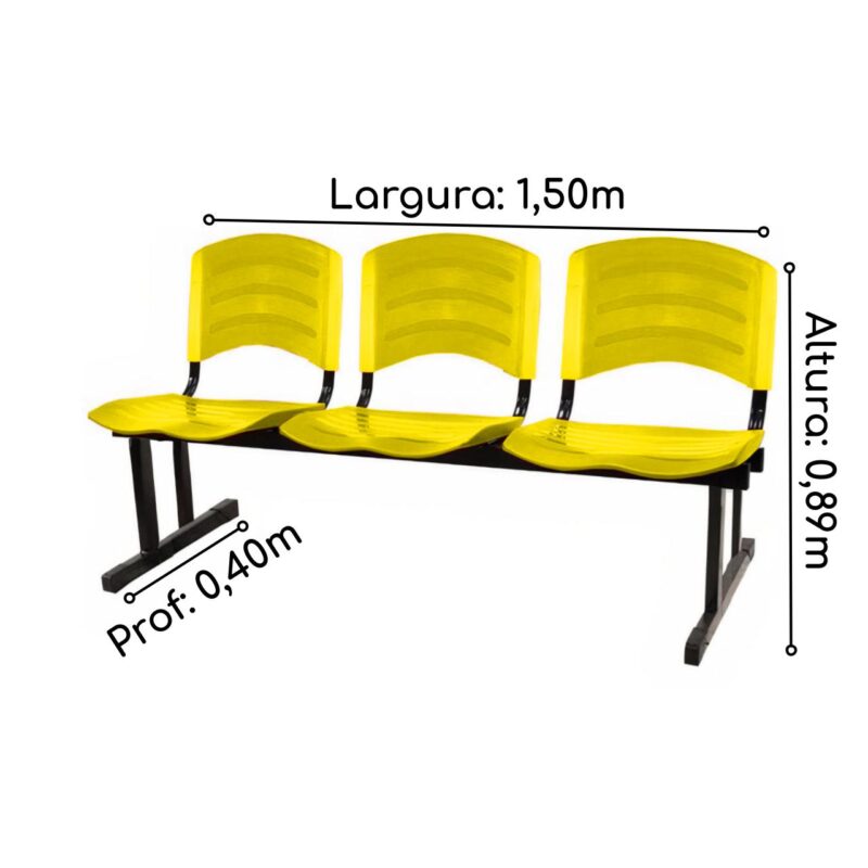 Cadeira Longarina PLÁSTICA 03 Lugares – Cor Amarelo 33025 KAIRÓS OFFICE Longarinas 5