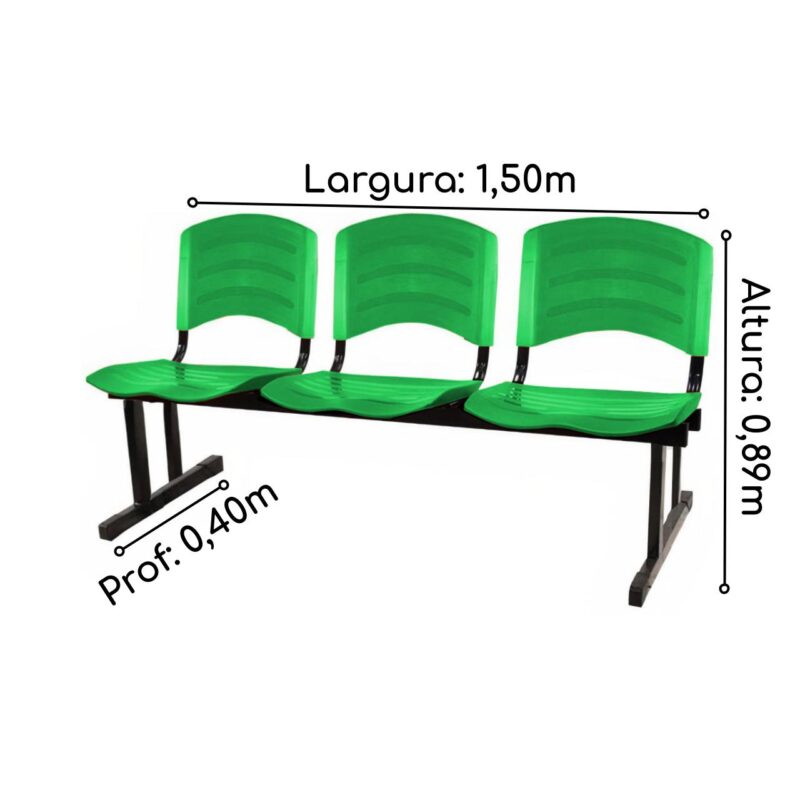 Kit 05 Cadeiras Longarinas PLÁSTICAS 03 Lugares – Cor Verde 33061 KAIRÓS OFFICE Longarinas 5
