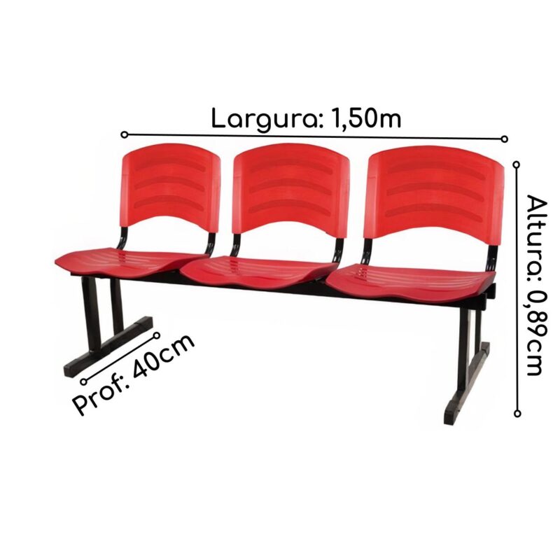 Kit 10 Cadeiras Longarinas PLÁSTICAS 03 Lugares – Cor Vermelho 33048 KAIRÓS OFFICE Longarinas 6