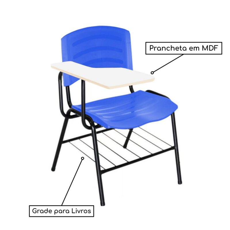 Cadeira Universitária Plástica Prancheta MDF – COR AZUL 34016 KAIRÓS OFFICE Carteira Escolar 3