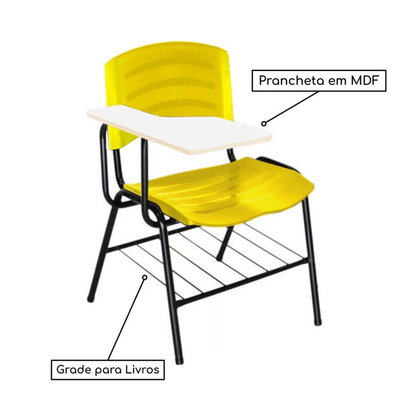 Cadeira Universitária Plástica com Prancheta MDF – COR AMARELO 34019 KAIRÓS OFFICE Carteira Escolar 3