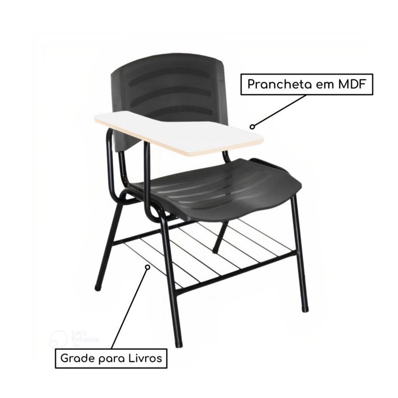 Cadeira Universitária Plástica Prancheta MDF – COR PRETO 34015 KAIRÓS OFFICE Carteira Escolar 3