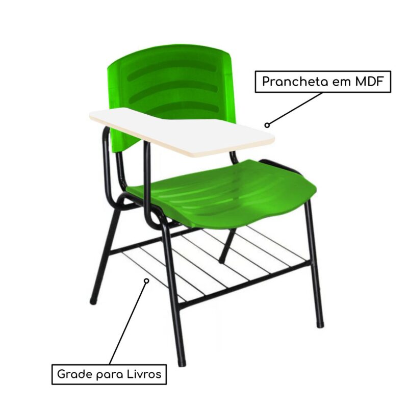 Cadeira Universitária Plástica com Prancheta MDF – COR VERDE 34018 KAIRÓS OFFICE Carteira Escolar 3