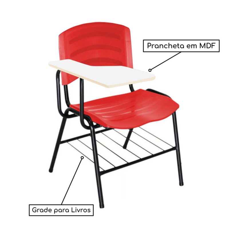 Cadeira Universitária Plástica com Prancheta MDF – COR VERMELHO 34017 KAIRÓS OFFICE Carteira Escolar 3