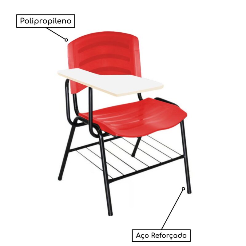 Cadeira Universitária Plástica com Prancheta MDF – COR VERMELHO 34017 Kairós Office Carteira Escolar 4