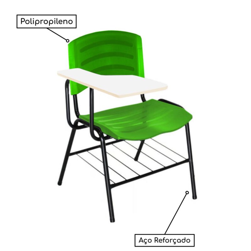 Cadeira Universitária Plástica com Prancheta MDF – COR VERDE 34018 KAIRÓS OFFICE Carteira Escolar 4