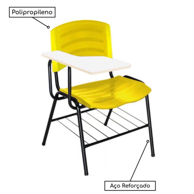 Cadeira Universitária Plástica com Prancheta MDF – COR AMARELO 34019 KAIRÓS OFFICE Carteira Escolar 4