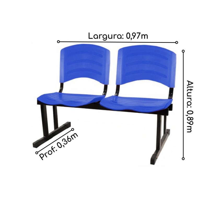 Cadeira Longarina PLÁSTICA 02 Lugares – Cor Azul 33028 KAIRÓS OFFICE Longarinas 3