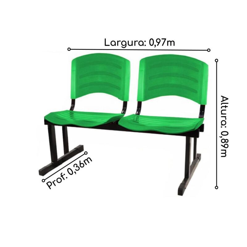Cadeira Longarina PLÁSTICA 02 Lugares – Cor Verde 33029 KAIRÓS OFFICE Longarinas 3