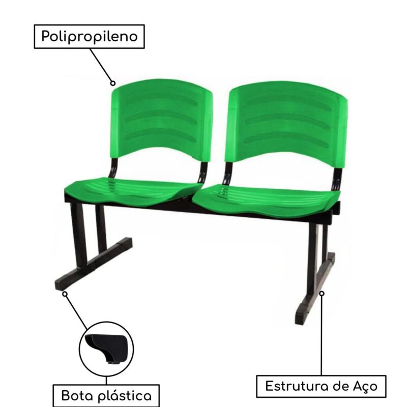 Cadeira Longarina PLÁSTICA 02 Lugares – Cor Verde 33029 KAIRÓS OFFICE Longarinas 4