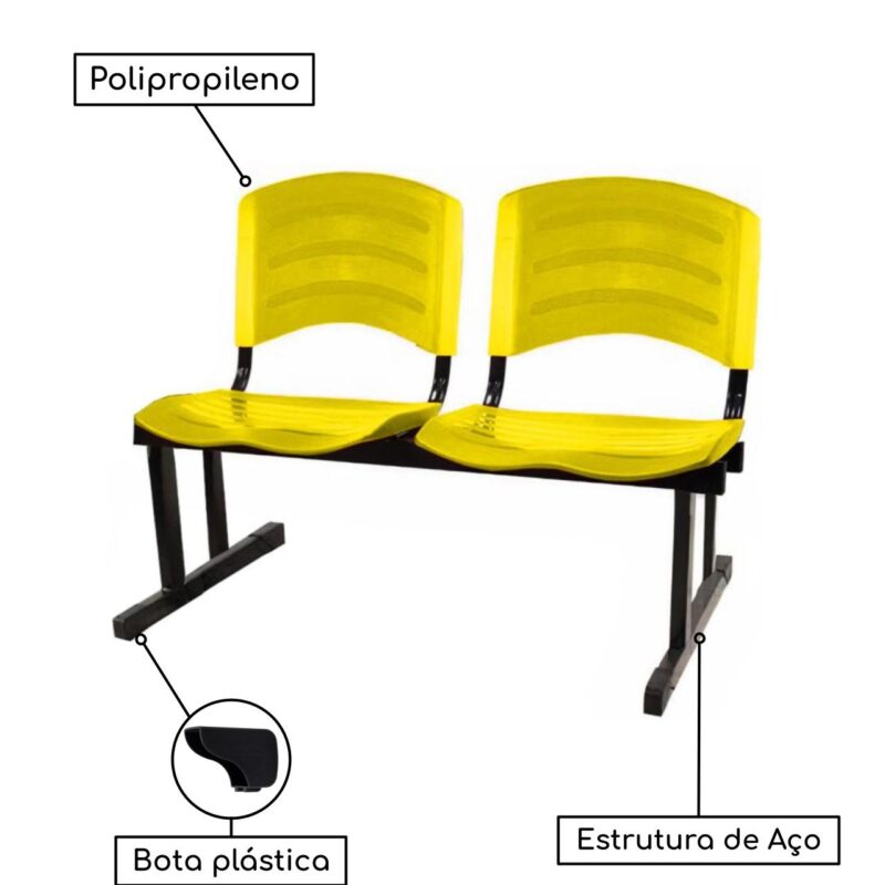 Cadeira Longarina PLÁSTICA 02 Lugares – Cor Amarelo 33030 KAIRÓS OFFICE Longarinas 4