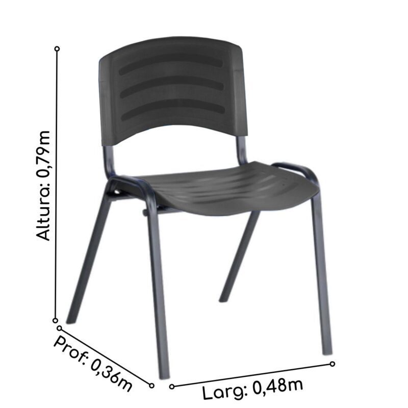 Cadeira Fixa Plástica 04 pés Cor Preto (Polipropileno) 31206 KAIRÓS OFFICE Plástica 5