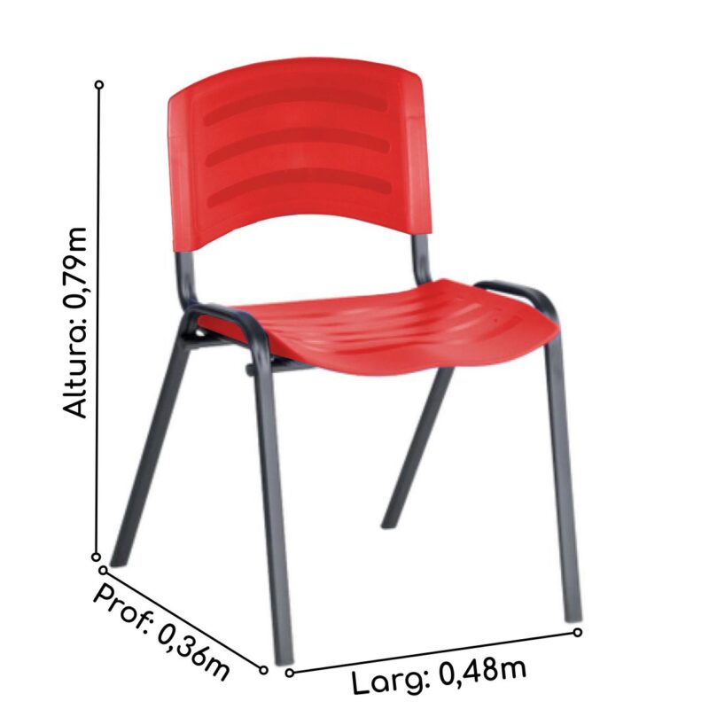 Cadeira Fixa Plástica 04 pés Cor Vermelho (Polipropileno) 31208 KAIRÓS OFFICE Plástica 3