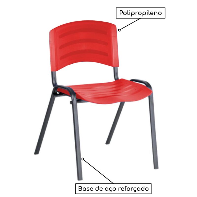 Cadeira Fixa Plástica 04 pés Cor Vermelho (Polipropileno) 31208 KAIRÓS OFFICE Plástica 4