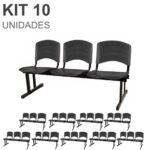 Kit 10 Cadeiras Longarinas PLÁSTICA 03 Lugares – Cor PRETO 33039 KAIRÓS OFFICE Longarinas 7