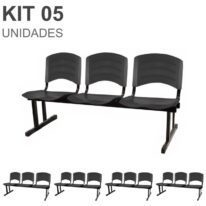 Kit 05 Cadeiras Longarinas PLÁSTICA 03 Lugares – Cor PRETO 33034 KAIRÓS OFFICE Longarinas