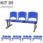 Kit 05 Cadeiras Longarinas PLÁSTICAS 03 Lugares – Cor Azul 33052 KAIRÓS OFFICE Longarinas 7