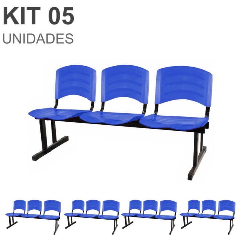 Kit 05 Cadeiras Longarinas PLÁSTICAS 03 Lugares – Cor Azul 33052 KAIRÓS OFFICE Longarinas 2