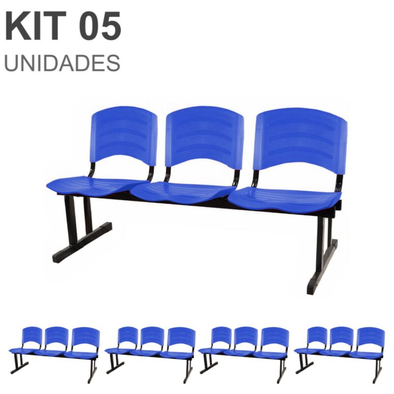 Kit 05 Cadeiras Longarinas PLÁSTICAS 03 Lugares – Cor Azul 33052 Kairós Office Longarinas 2