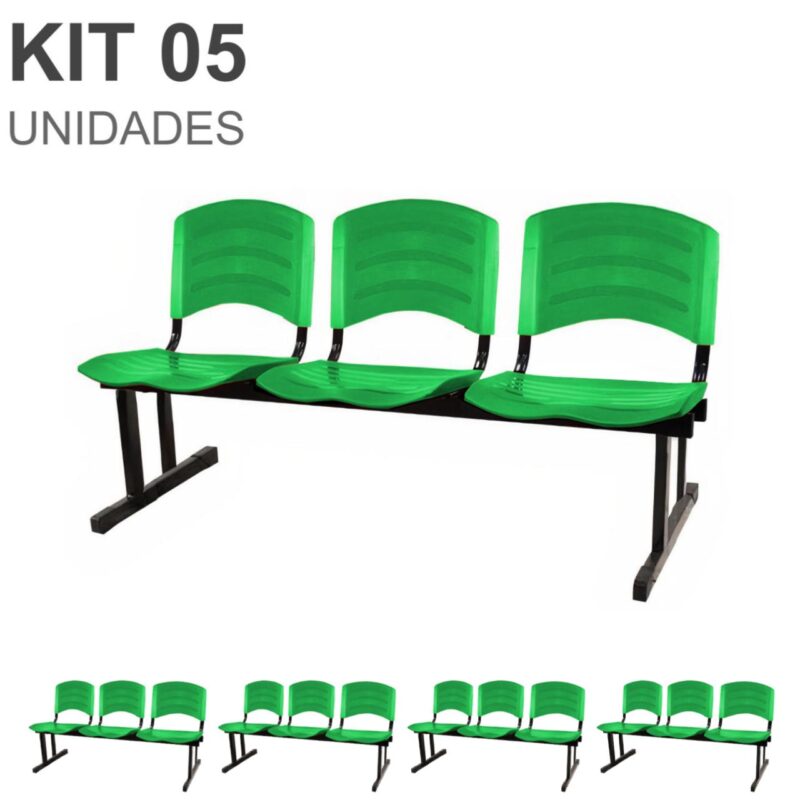 Kit 05 Cadeiras Longarinas PLÁSTICAS 03 Lugares – Cor Verde 33061 Kairós Office Longarinas 2