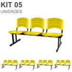 Kit 05 Cadeiras Longarinas PLÁSTICAS 03 Lugares – Cor Amarelo 33080 KAIRÓS OFFICE Longarinas 7