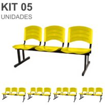 Kit 05 Cadeiras Longarinas PLÁSTICAS 03 Lugares – Cor Amarelo 33080 Kairós Office
