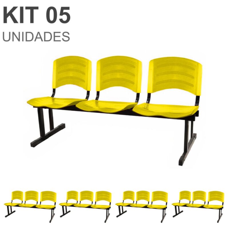 Kit 05 Cadeiras Longarinas PLÁSTICAS 03 Lugares – Cor Amarelo 33080 KAIRÓS OFFICE Longarinas 2
