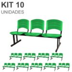 Kit 10 Cadeiras Longarinas PLÁSTICAS 03 Lugares – Cor Verde 33066 KAIRÓS OFFICE Longarinas 7