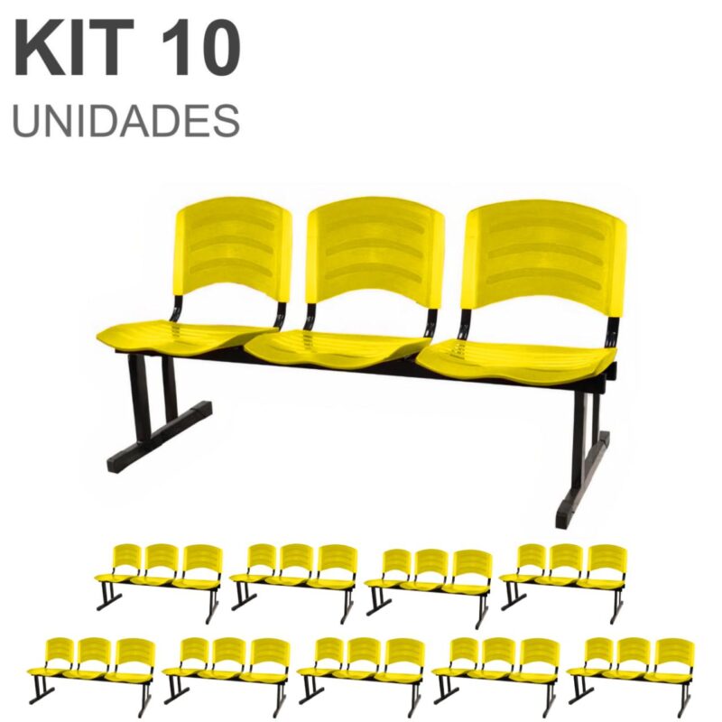 Kit 10 Cadeiras Longarinas PLÁSTICAS 03 Lugares – Cor Amarelo 33085 KAIRÓS OFFICE Longarinas 2