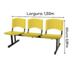 Cadeira Longarina PLÁSTICA 03 Lugares – Cor AMARELO 33094 KAIRÓS OFFICE Longarinas 8