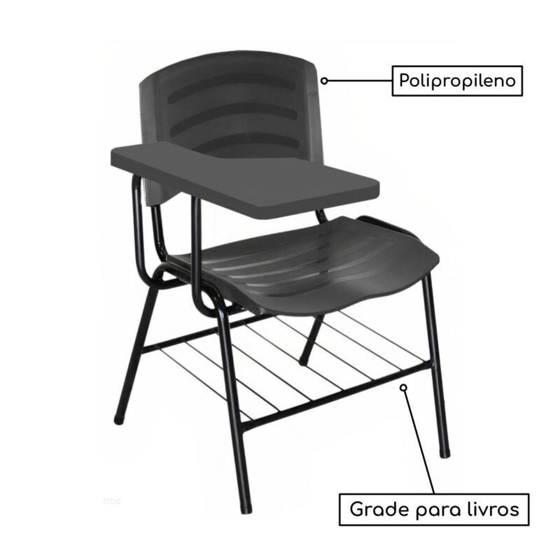 Cadeira Universitária Plástica Prancheta PLÁSTICA – COR PRETO 34020 KAIRÓS OFFICE Carteira Escolar 3