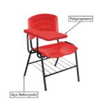 Cadeira Universitária Plástica com Prancheta PLÁSTICA – COR VERMELHO 34022 Kairós Office Carteira Escolar 9