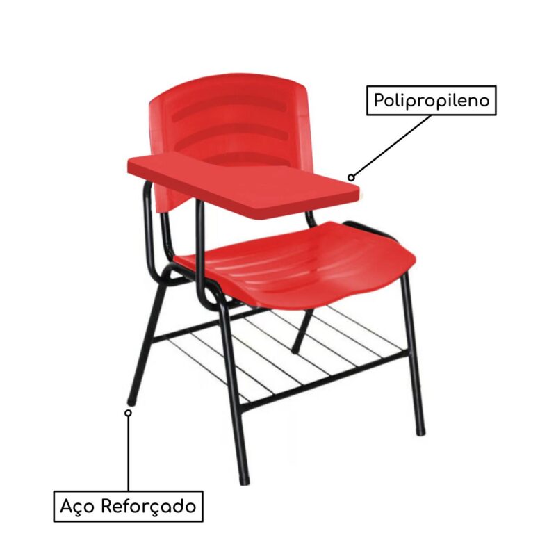 Cadeira Universitária Plástica com Prancheta PLÁSTICA – COR VERMELHO 34022 Kairós Office Carteira Escolar 4