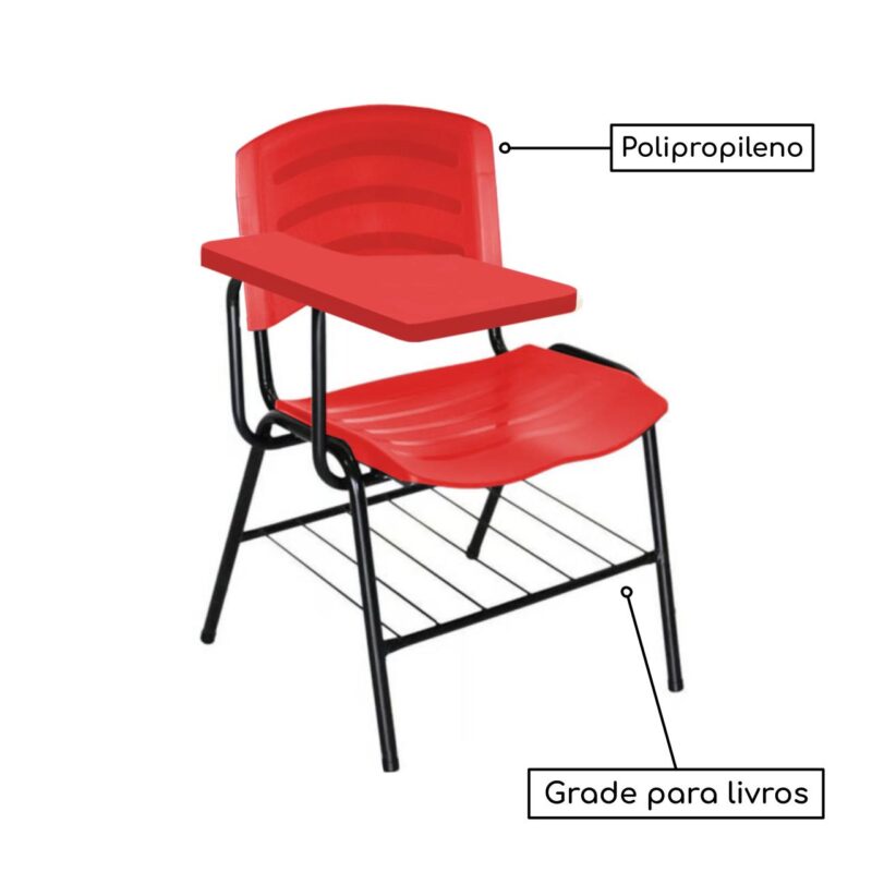 Cadeira Universitária Plástica com Prancheta PLÁSTICA – COR VERMELHO 34022 Kairós Office Carteira Escolar 3