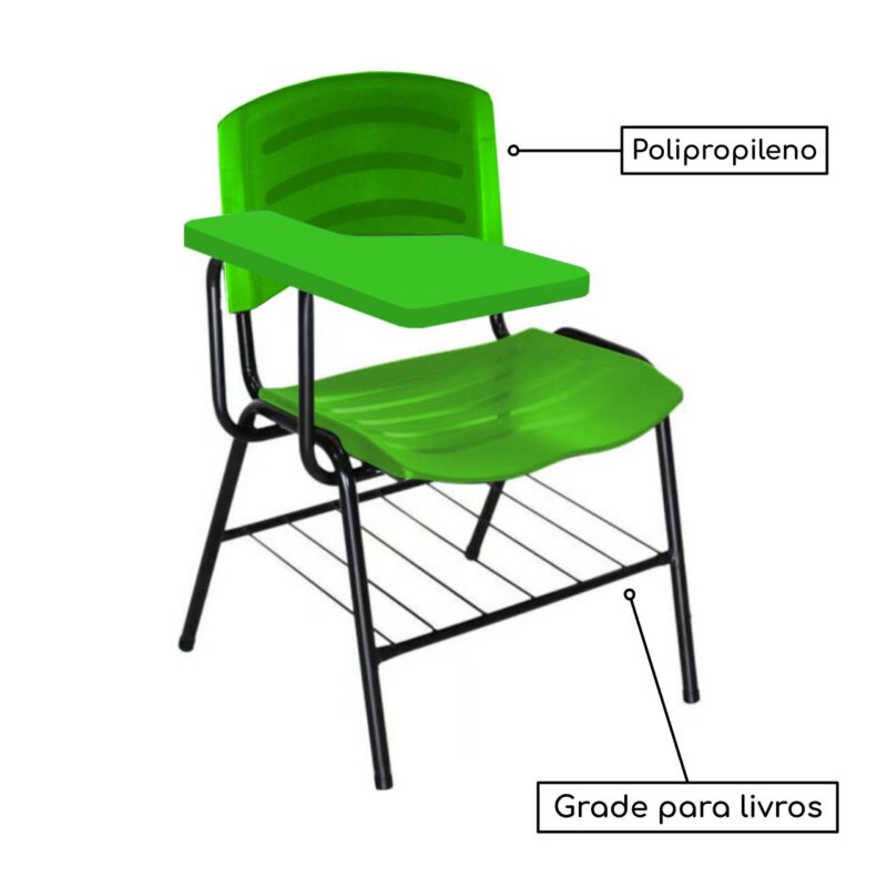 Cadeira Universitária Plástica com Prancheta PLÁSTICA – COR VERDE 34024 KAIRÓS OFFICE Carteira Escolar 3