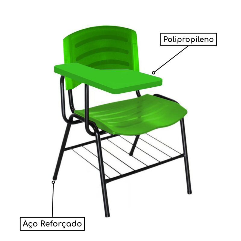 Cadeira Universitária Plástica com Prancheta PLÁSTICA – COR VERDE 34024 KAIRÓS OFFICE Carteira Escolar 4