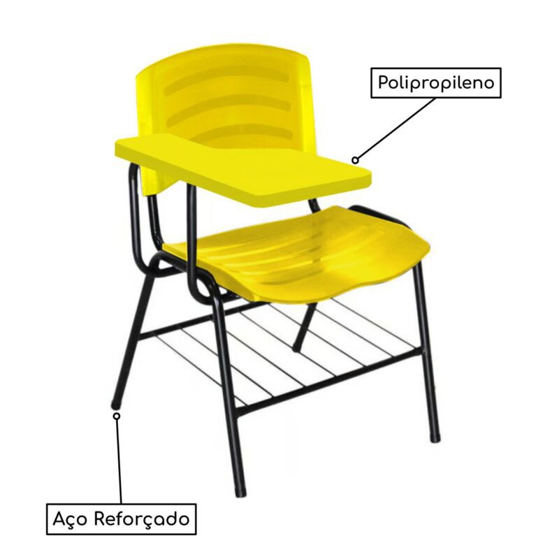 Cadeira Universitária Plástica com Prancheta PLÁSTICA – COR AMARELO 34025 Kairós Office Carteira Escolar 3