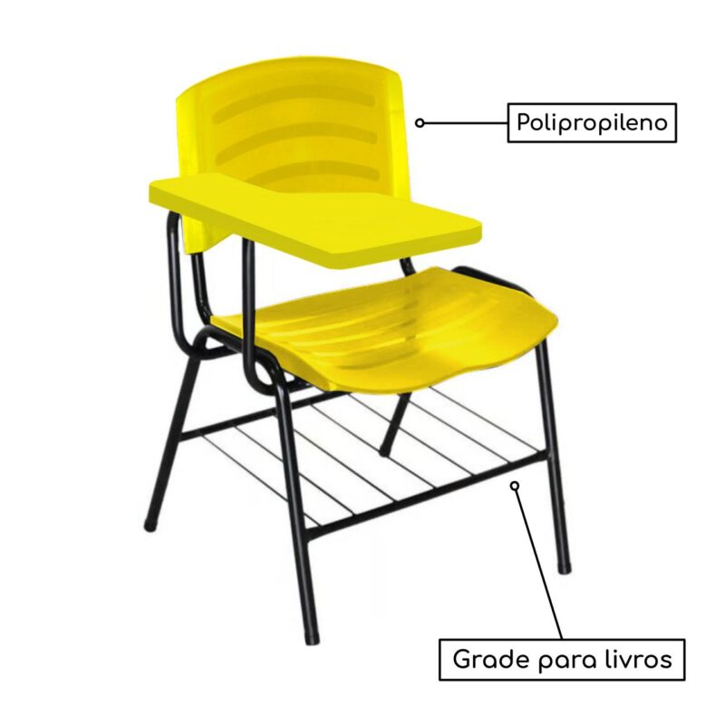 Cadeira Universitária Plástica com Prancheta PLÁSTICA – COR AMARELO 34025 Kairós Office Carteira Escolar 4