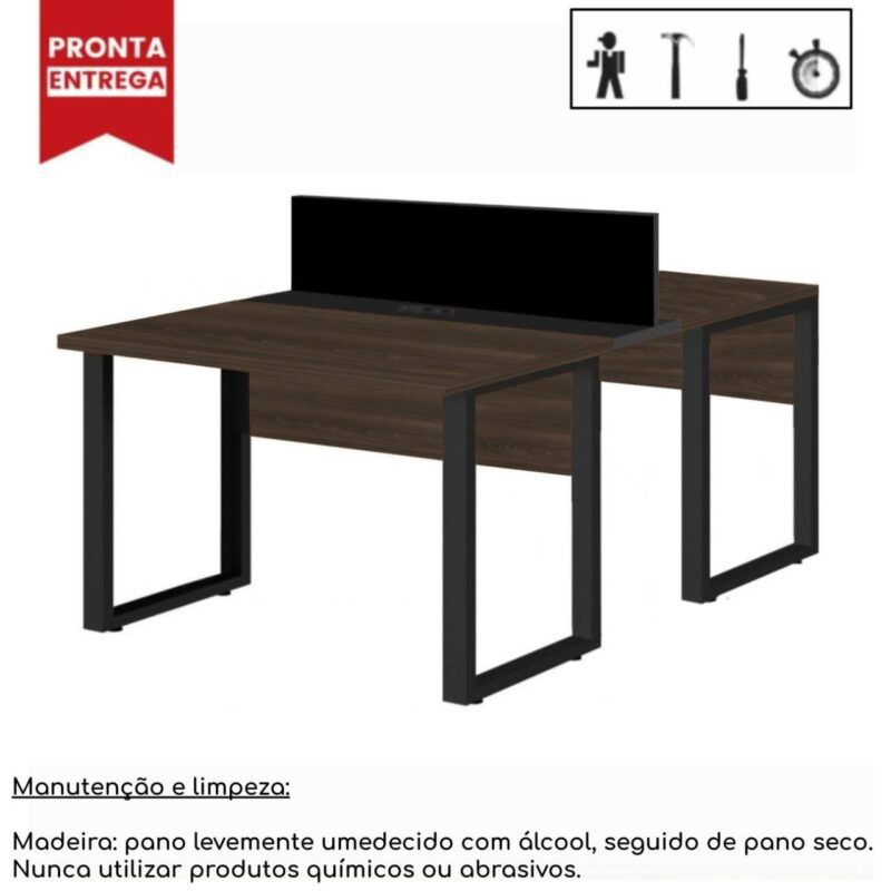 Mesa Estação de Trabalho Dupla 1,50×1,35m 2 Lugares c/ Gavetas c/ ponto de tomada PÉ QUADRO MARSALA/PRETO – 64003 KAIRÓS OFFICE Linha 30 mm 4