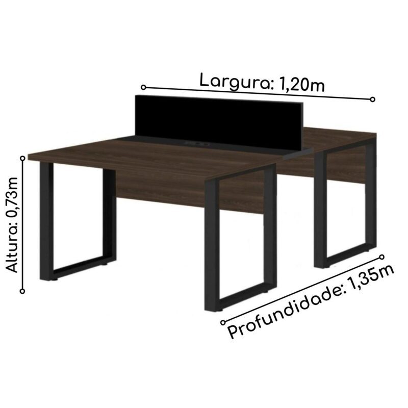 Estação de Trabalho Dupla 1,20×1,35m 02 Lugares c/ Gavetas c/ ponto de tomada PÉ QUADRO MARSALA/PRETO – 64001 Kairós Office Linha 30 mm 3