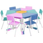 Conjunto Escolar Hexagonal BABY Mesas e Cadeiras – 06 A 09 anos – JUVENIL – 41005 KAIRÓS OFFICE Conjunto Escolar 6