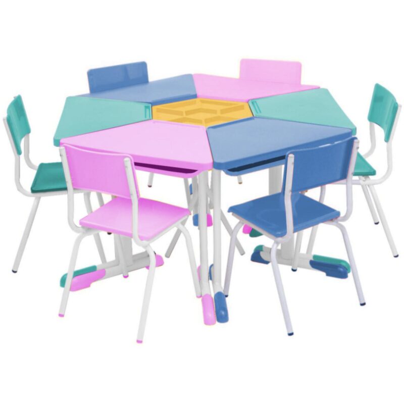 Conjunto Escolar Hexagonal BABY Mesas e Cadeiras – 06 A 09 anos – JUVENIL – 41005 KAIRÓS OFFICE Conjunto Escolar 2