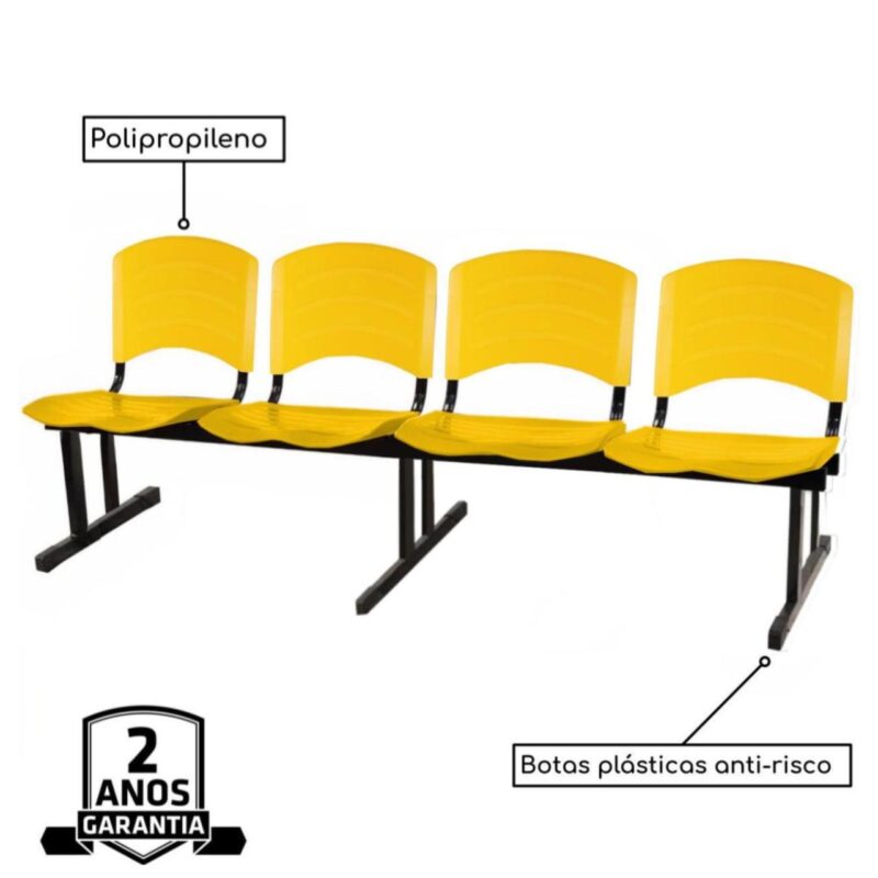 Cadeira Longarina PLASTICA 4 Lugares Cor Amarelo 33097 KAIRÓS OFFICE Longarinas 4