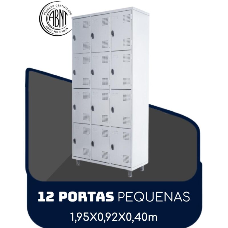 Armário Roupeiro de Aço c/ 12 Portas PEQUENAS – 1,95×0,92×0,40m – SA – CZ/CZ – 14001 KAIRÓS OFFICE Roupeiro de Aço 2