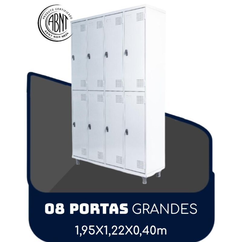 Armário Roupeiro de Aço c/ 08 Portas GRANDES – 1,95×1,22×0,40m – SA – CZ/CZ – 14003 Kairós Office 2