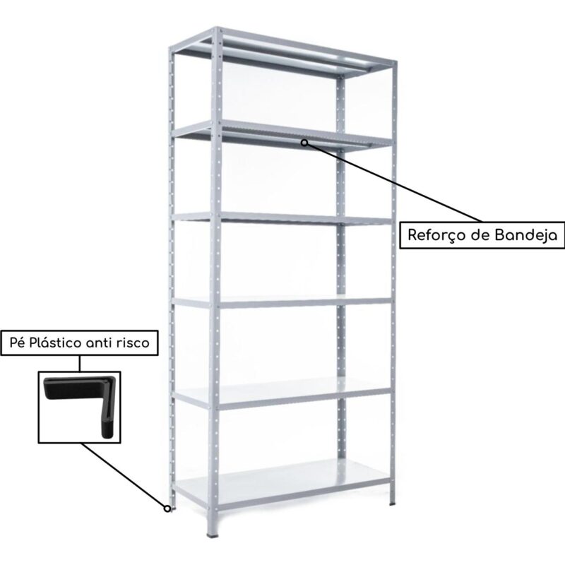 Estante de Aço com 06 Bandejas 40cm (22/18) – 1,98×0,92×0,40m – SA – 11031 Kairós Office Estante de Aço 4