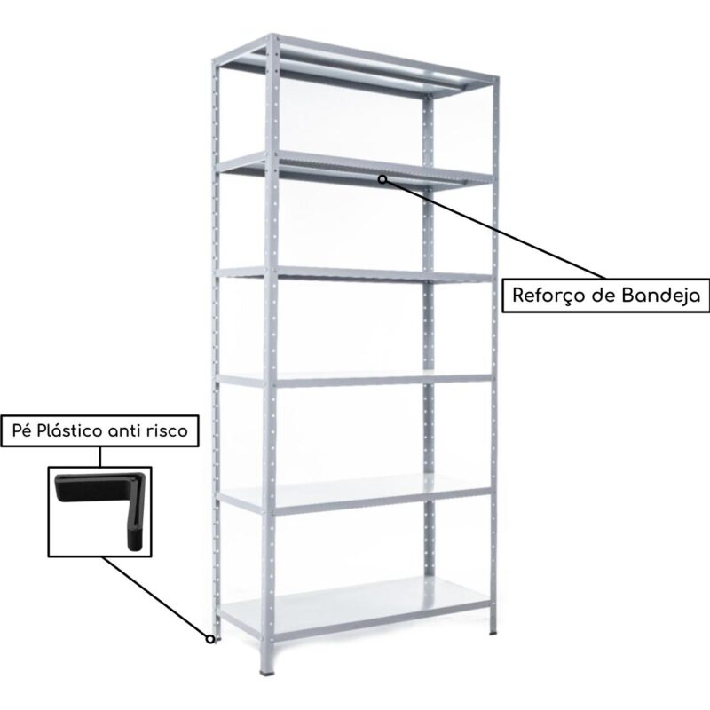 Estante de Aço com 06 Bandejas 40cm (22/18) – 1,98×0,92×0,40m – SA – 11031 KAIRÓS OFFICE Estante de Aço 4