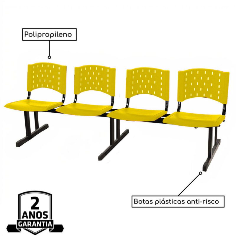 Cadeira Longarina PLÁSTICA 04 Lugares – Cor AMARELO – Realplast – 34070 Kairós Office Longarinas 3