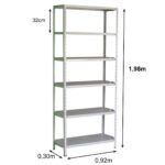 Estante de Aço com 06 Bandejas 30cm (#26/20) – 1,98×0,92×0,30m – SA – 11030 Kairós Office Estante de Aço 6